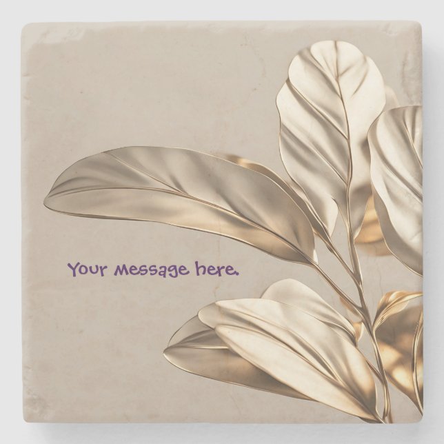 Stilvolles Gold Leaf Steinuntersetzer (Vorderseite)