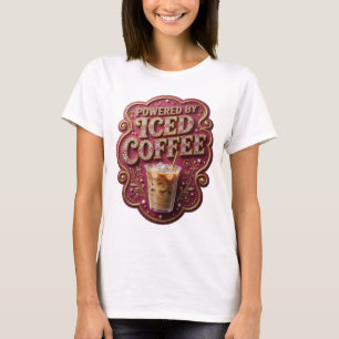 Stilvolles Gold POWERED BY ICED COFFEE Slogan Desi T-Shirt