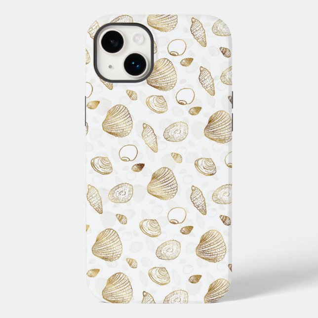 Stilvolles Gold White Seashells Muster Case-Mate iPhone Hülle (Rückseite)