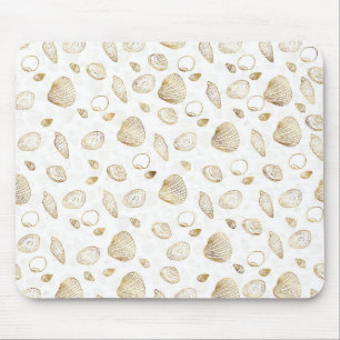 Stilvolles Gold White Seashells Muster Mousepad