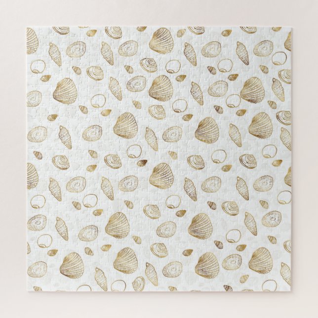 Stilvolles Gold White Seashells Muster Puzzle (Vertikal)