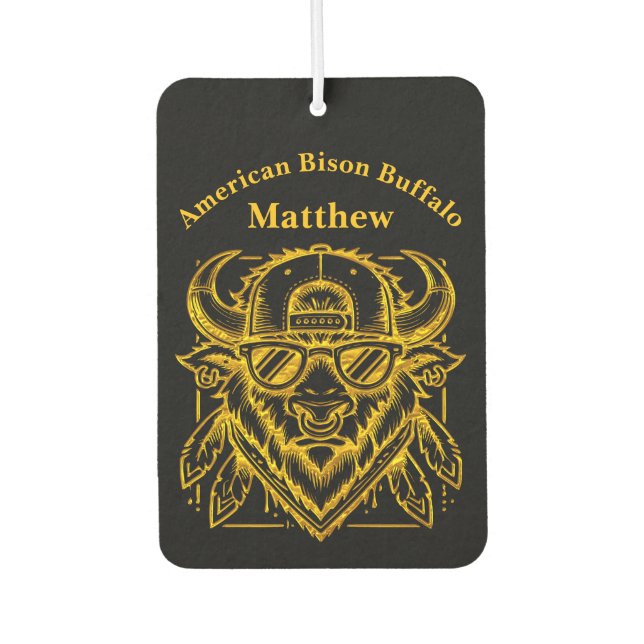 Stilvolles Goldenes Bison mit Sonnenbrille und Hut Autolufterfrischer (Vorderseite)