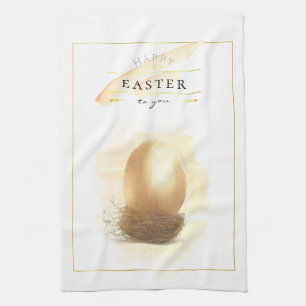 Stilvolles Goldenes Ei Fröhliche Ostern Bleistif Geschirrtuch