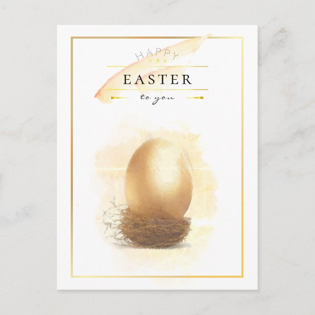 Stilvolles Goldenes Ei | Happy Easter Pencil Art Postkarte (Vorderseite)
