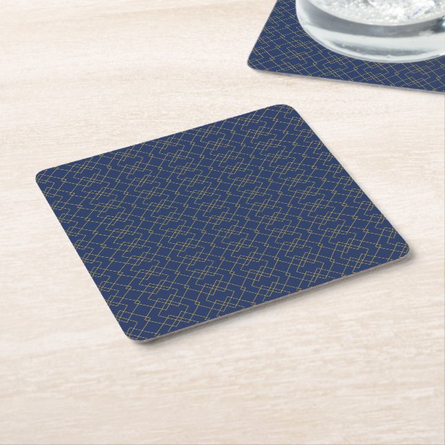 Stilvolles goldenes geometrisches Boxdesign Navy Rechteckiger Pappuntersetzer (angewinkelt)