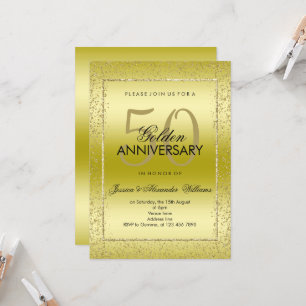 Stilvolles goldenes Konfetti 50. goldene Hochzeit Einladung