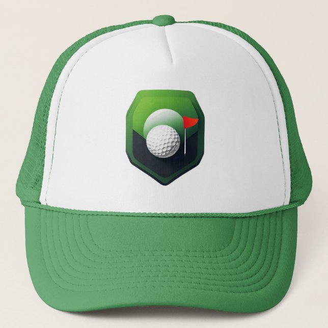 Stilvolles Golf Ball Icon mit grünem Hintergrund Truckerkappe (Vorderseite)