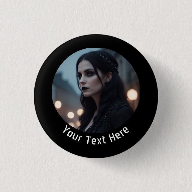 Stilvolles Gotisches Black Emo Personalisiertes Fo Button (Vorderseite)