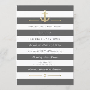 Stilvolles, grau gestreiftes nautisches Brautparty Einladung