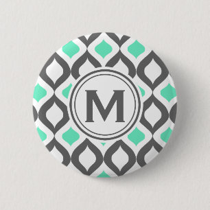 Stilvolles Grau-Mint-Ogee-Muster Button