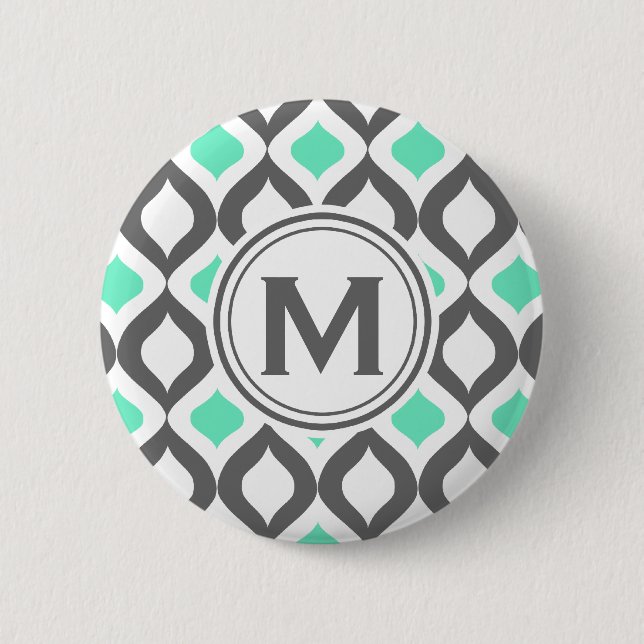 Stilvolles Grau-Mint-Ogee-Muster Button (Vorderseite)
