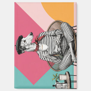 Stilvolles Grauhund-Kaffee-Pop-Art-Porträt Magnet