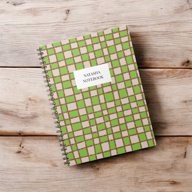 Stilvolles Green Brown Checkerboard-Muster-Noteboo Notizblock (Von Creator hochgeladen)