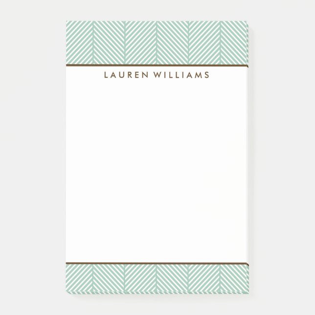 Stilvolles Green Herringbone-Muster Post-it Klebezettel (Vorderseite)