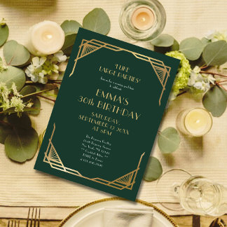 Stilvolles Green und Gold Gatsby 30. Geburtstag Pa Einladung