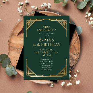 Stilvolles Green und Gold Gatsby 30. Geburtstag Pa Einladung