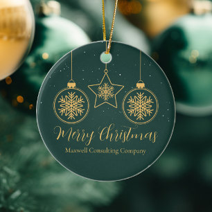 Stilvolles Grün Gold Frohe Weihnachten Benutzerdef Keramik Ornament