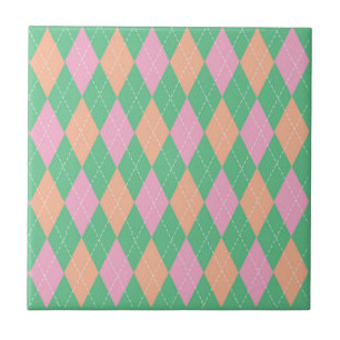 Stilvolles grün orange rosa Argyle-Muster Fliese