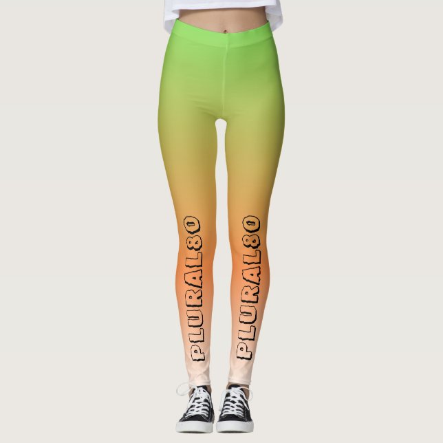 Stilvolles, grün-orangefarbenes Textgradiententrai Leggings (Vorderseite)