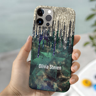 Stilvolles grün türkis gold glitzer tropft monogra Case-Mate iPhone hülle