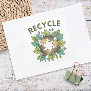 Stilvolles Grün- und Faux-Gold-Recyclingsymbol-Blä Quadratischer Aufkleber