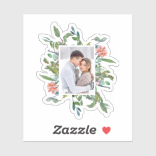 Stilvolles Grün und Rosa Wasserfarben Floral mit F Aufkleber