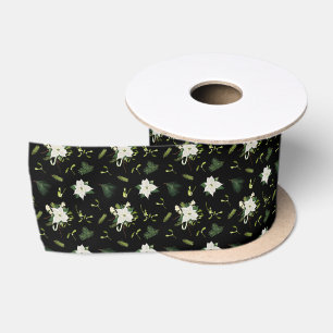 Stilvolles grün-weißes Blumen-Satin Schwarz Satinband