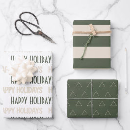 Stilvolles grünes Beige Happy Holidays Wrapping Pa Geschenkpapier Set
