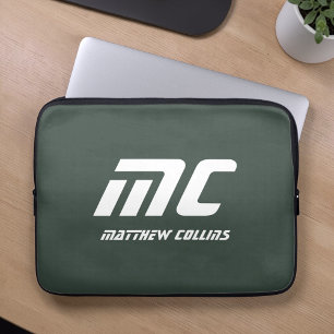 Stilvolles grünes personalisiertes Monogramm männl Laptopschutzhülle