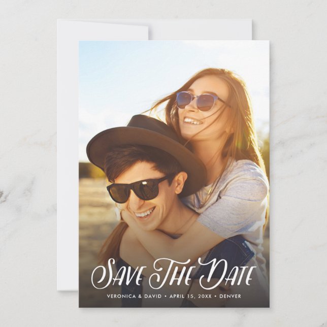 Stilvolles handgeschriebenes Foto Save the Date (Vorderseite)