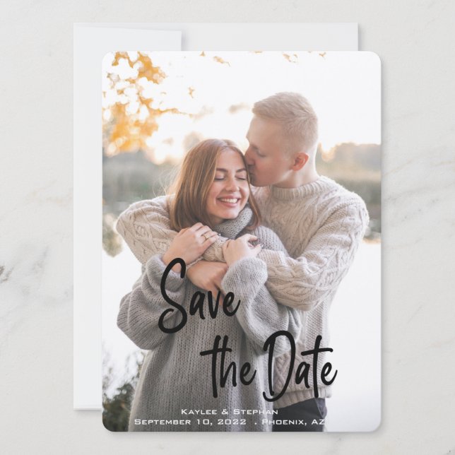 Stilvolles handgeschriebenes, Personalisiertes Fot Save The Date (Vorderseite)