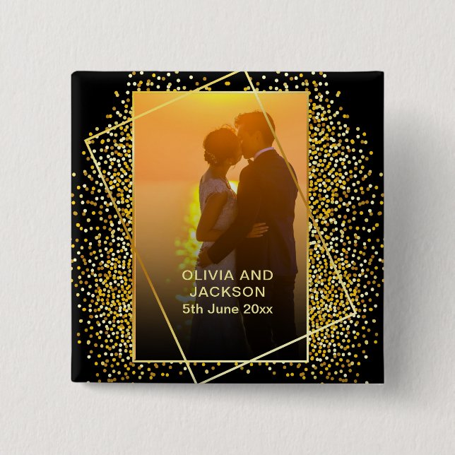 Stilvolles Happy Valentine Gold Glitzer Pärchen Fo Button (Vorderseite)