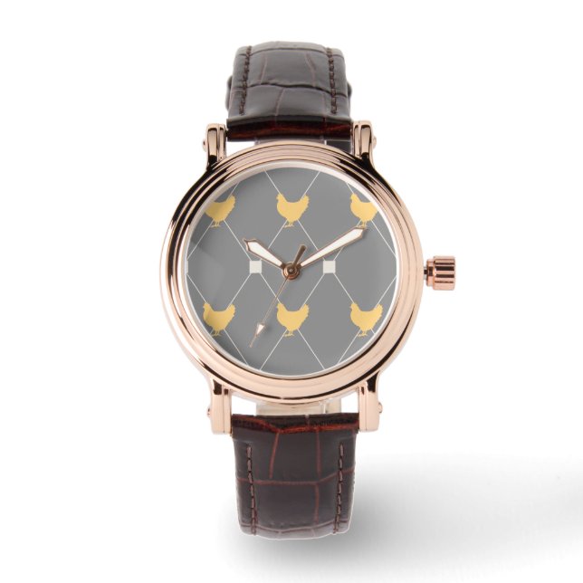 Stilvolles Harlequin-Hühnermuster Armbanduhr (Vorderseite)
