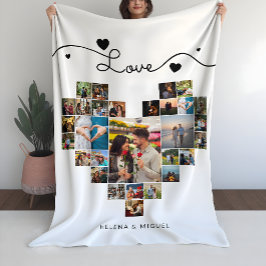 Stilvolles Heart Foto Collage Liebe Script Fleecedecke