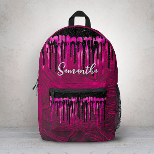 Stilvolles heißrosa schwarzes Glitter-Tropfen-Mono Bedruckter Rucksack