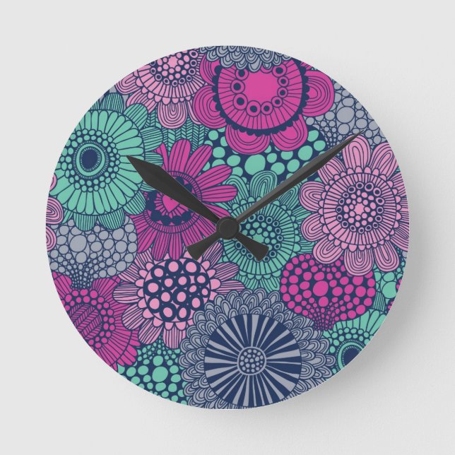 Stilvolles helles Muster der herrlichen Blumen Runde Wanduhr (Vorderseite)