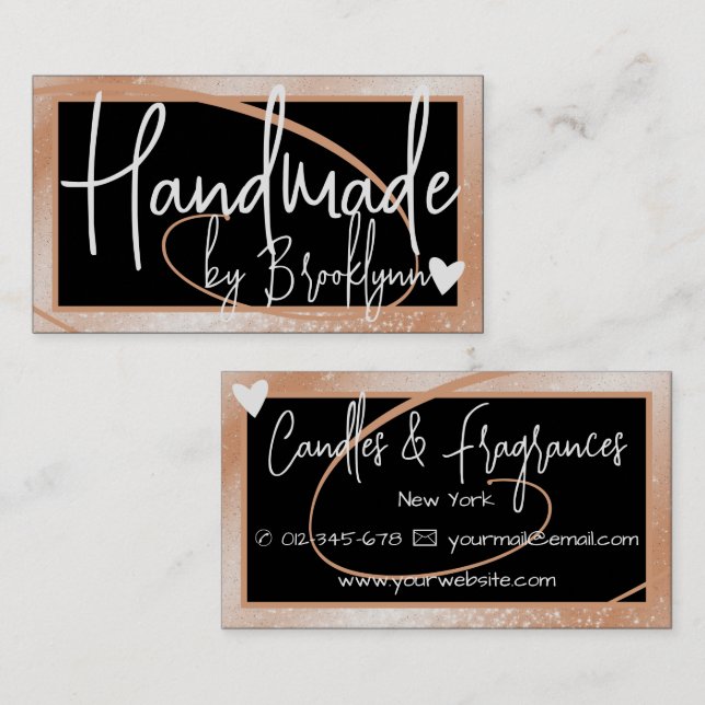 Stilvolles helles Peach Frame Herz Handgefertigt m Visitenkarte (Vorne/Hinten)