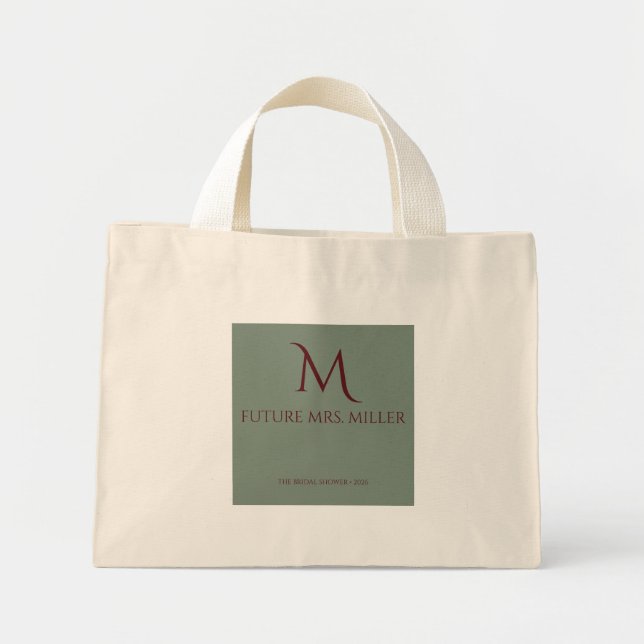 Stilvolles Hellgrün Kokette Monogramm Zukünftige M Mini Stoffbeutel (Vorne)