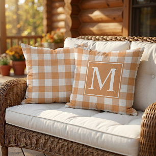 Stilvolles Herbst-Kürbis-Orange-Gingham-Muster Kissen