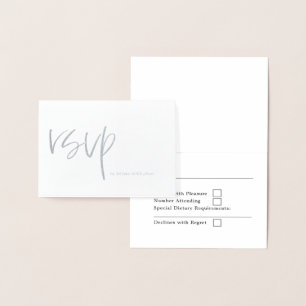 Stilvolles Hochzeitstil RSVP Typografie Silver Folienkarte