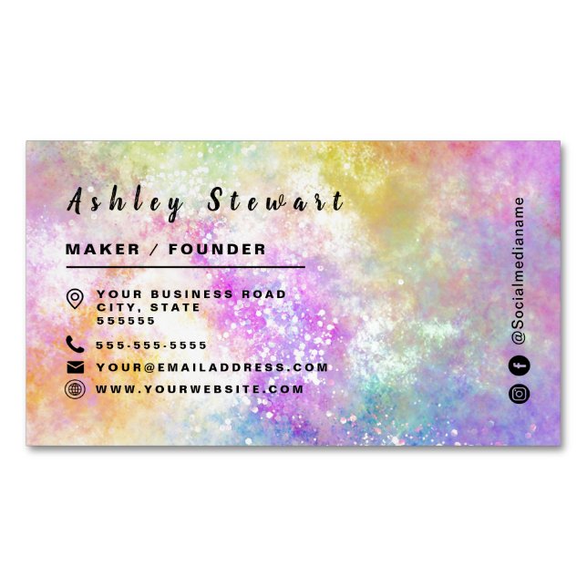 Stilvolles Holo Opal-Branding-Logo Modernes Skript Magnetische Visitenkarte (Vorderseite)