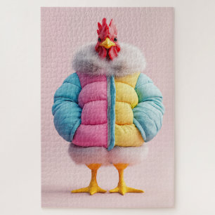 Stilvolles Huhn in farbenfroter Winter-Pufferjacke Puzzle
