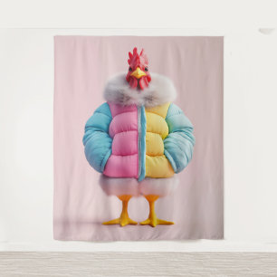 Stilvolles Huhn in farbenfroter Winter-Pufferjacke Wandteppich