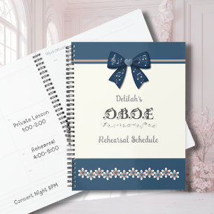 Stilvolles Indigo-Blumen Coquette-Bogen Oboe-Musik Planer