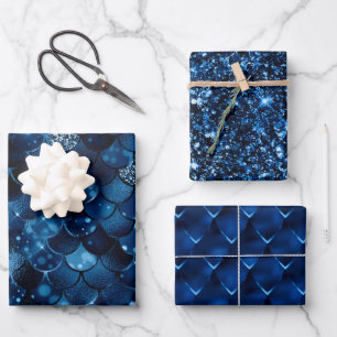 Stilvolles königsblaues Glitter mit Drachen- und M Geschenkpapier Set