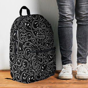 Stilvolles Lächeln Happy Lächeln Gesicht Schwarz-w Bedruckter Rucksack