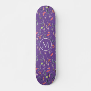 Stilvolles Lavender Floral Watercolor MONOGRAM Skateboard
