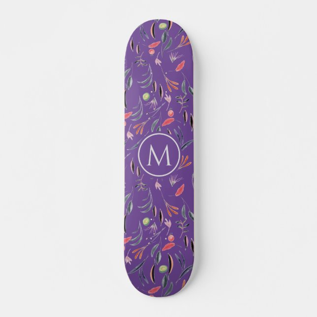 Stilvolles Lavender Floral Watercolor MONOGRAM Skateboard (Vorne)