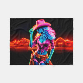 Stilvolles, lebendiges Cowgirl mit Retro-Neonbeleu Fleecedecke