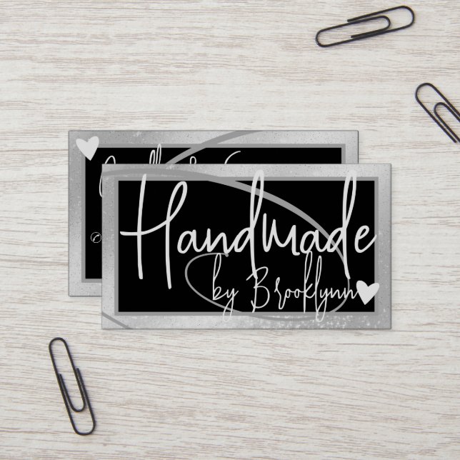 Stilvolles Leichtsilber-Rahmenherz Handgefertigt m Visitenkarte (Vorderseite/Rückseite Beispiel)